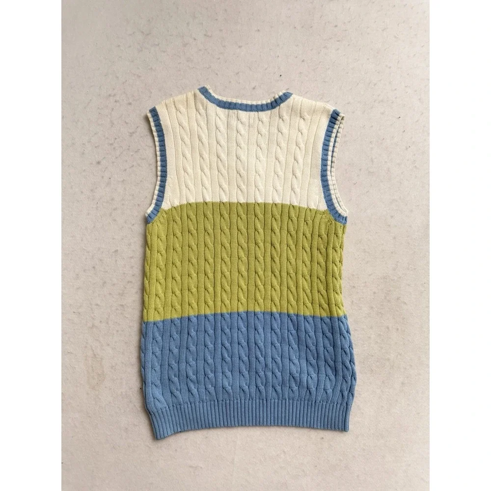 NEW The Children's Place Boys Blue Cable Knit Sweater Vest Size XL V Neck Cotton